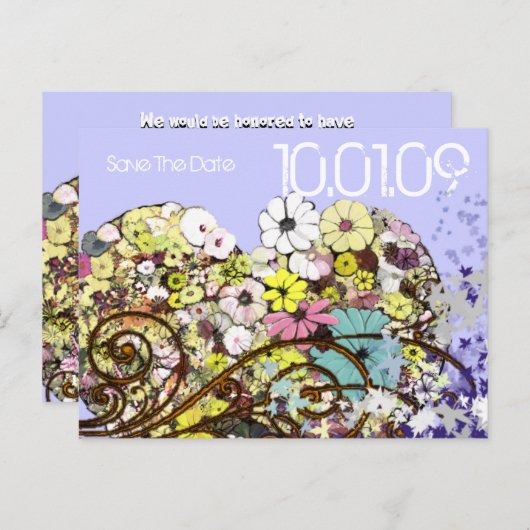 Sla de datum bloemen en bladeren aankondigingskaart (Voorkant / Achterkant)