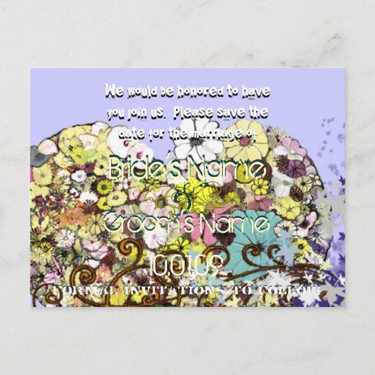 Sla de datum bloemen en bladeren aankondigingskaart (Achterkant)