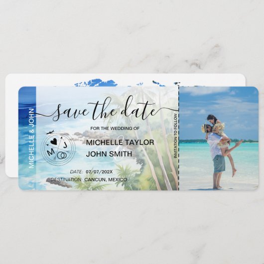Sla de datum Boarding Pass Map Beach Palm MPphoto  Kaart (Voorkant / Achterkant)