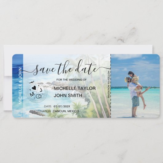 Sla de datum Boarding Pass Map Beach Palm MPphoto  Kaart (Voorkant)