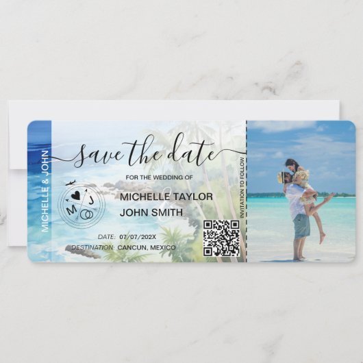 Sla de datum Boarding Pass Map Beach Palm MPphoto  Kaart (Voorkant)