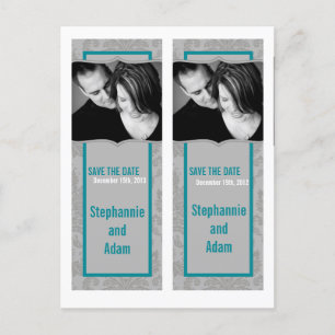 Sla de datum boek Mark Favors Modern Grijs Damast Aankondigingskaart