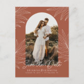 Sla de Datum Boho Arch Foto Terracotta Botanical o Briefkaart (Voorkant)
