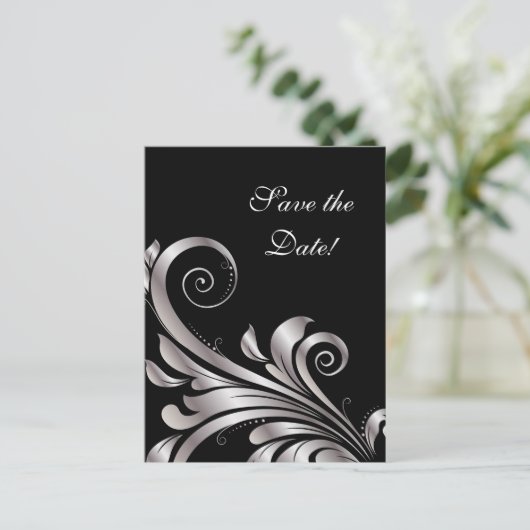 Sla de datum Briefkaart Black Silver Leaf (Staand voorkant)