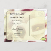 Sla de datum briefkaarten, paarse calla lelies aankondigingskaart (Achterkant)