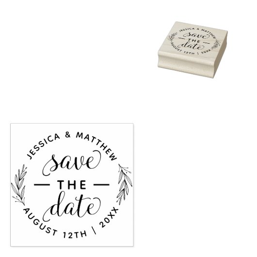 Sla de datum bruiloft aankondiging elegant script 	rubberstempel (Gestempeld)