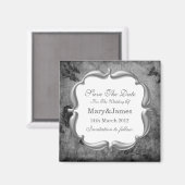 Sla de datum bruiloft  bloemtextuur grijs op magneet (Voorkant / Achterkant)