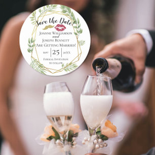 Sla de datum bruiloft goud en blad ontwerp lippen ronde kartonnen onderzetter