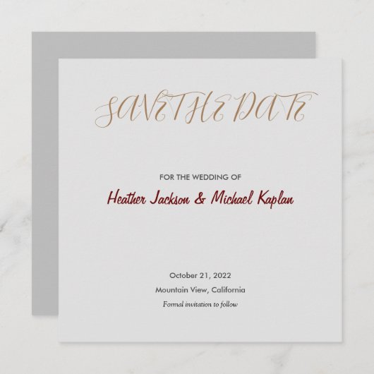 Sla de datum Bruiloft Grijs Professioneel Klassiek Save The Date (Voorkant / Achterkant)