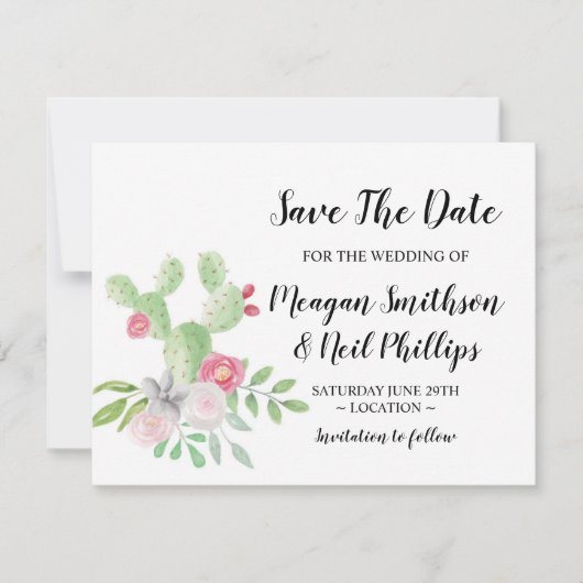 Sla de datum bruiloft Kaart Cactus geschilderde ko (Voorkant)