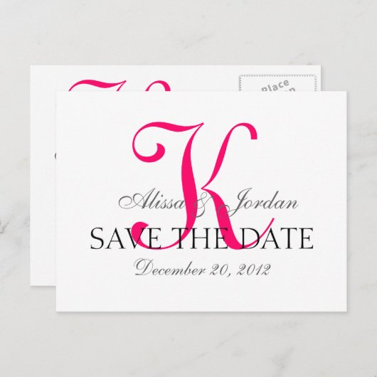 Sla de datum bruiloft Monogram aankondiging roze (Voorkant / Achterkant)