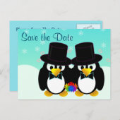 Sla de datum bruiloft pinguïns aankondigingskaart (Voorkant / Achterkant)