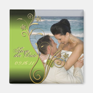 Sla de datum Classy Green & Gold Bloemenmagneet op Magneet