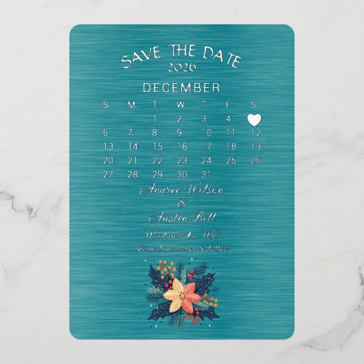 Sla de datum december 2026 bruiloft op folie uitnodiging (Voorkant)