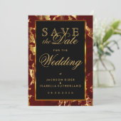 Sla de datum donkerrood en goudmarmer op save the date (Staand voorkant)