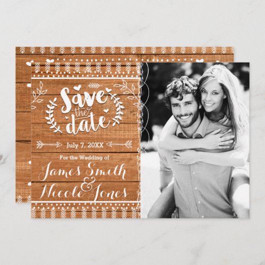 Sla de datum eiken hout rustieke foto uitnodiging (Voorkant / Achterkant)