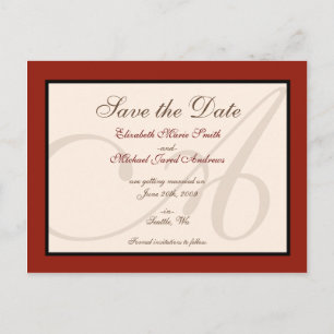 Sla de datum Elegant Monogram Rood Briefkaart