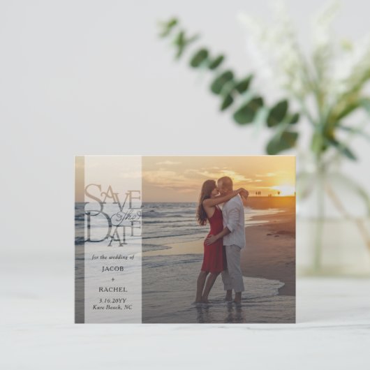 Sla de datum Elegant Overlay Banner Foto bruiloft Briefkaart (Staand voorkant)