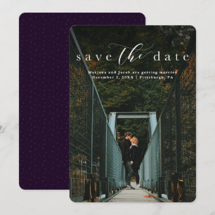 Sla de datum elegante script verticale fotokaart o save the date