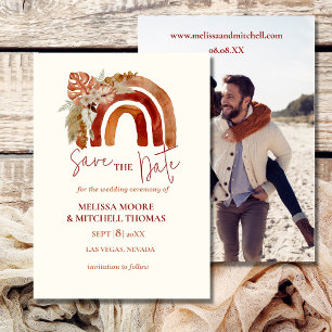 Sla de datum foto aardetoon boho regenboog bloemig kaart