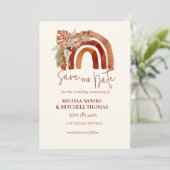 Sla de datum foto aardetoon boho regenboog bloemig kaart (Staand voorkant)