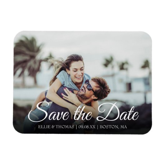 Sla de Datum Foto Elegant Script Eenvoudig Magneet (Horizontaal)