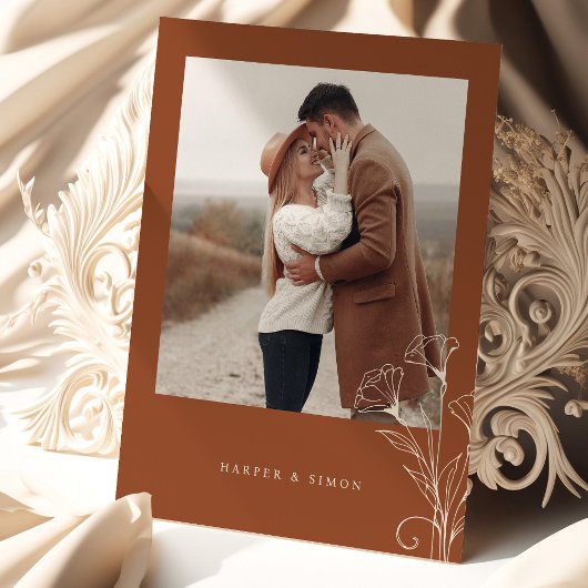 Sla de datum foto Terracotta bruiloft uitnodiging