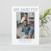 Sla de datum foto trouwaankondiging blauw save the date (Staand voorkant)