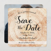 Sla de datum foto uitnodiging hout rustieke bruilo (Voorkant / Achterkant)