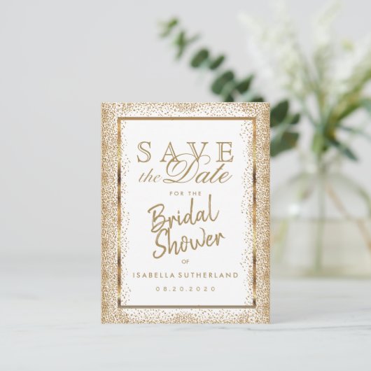 Sla de datum Gold en White op - Vrijgezellenfeest Aankondigingskaart (Staand voorkant)