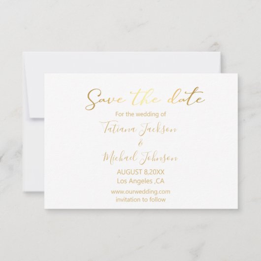 Sla de datum goud trendy strip bruiloft fotokaart notitiekaartje (Achterkant)