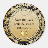 Sla de datum Goud & Zwart Damask Magnet op Magneet (Voorkant)