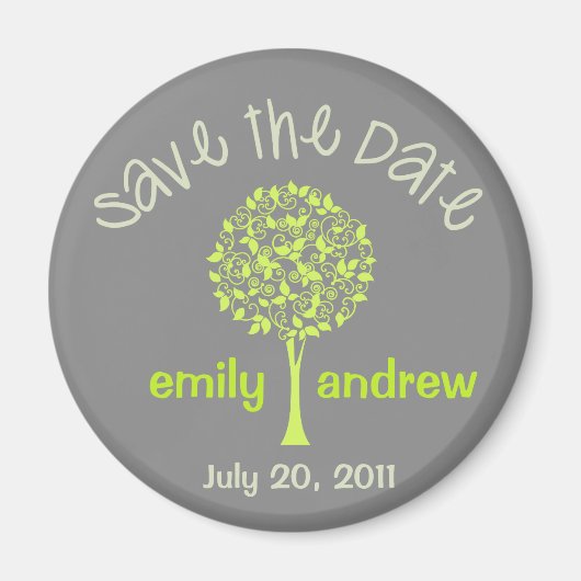 Sla de datum Green/Grey Tree Magnet op Magneet (Voorkant)