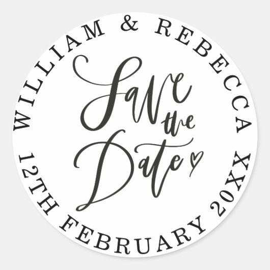 Sla de Datum Hand Script Heart Circular op Ronde Sticker (Voorkant)