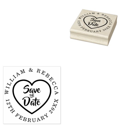 Sla de Datum Hand Script Heart Circular op Rubberstempel (Gestempeld)