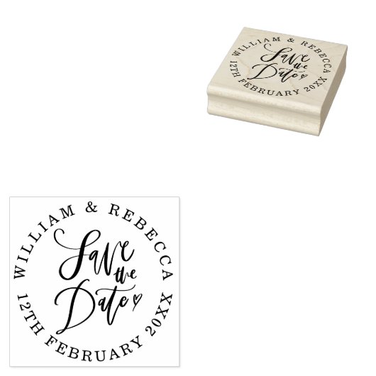 Sla de Datum Hand Script Heart Circular op Rubberstempel (Gestempeld)