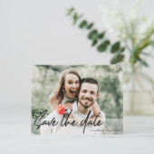 Sla de datum Handgeschreven script Verloving Foto  Briefkaart (Staand voorkant)