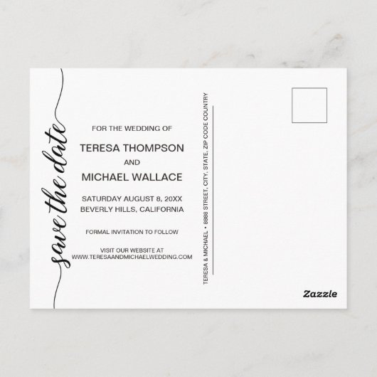 Sla de datum Handgeschreven script Verloving Foto  Briefkaart (Achterkant)