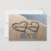 Sla de datum harten in zand bruiloft uitnodiging (Voorkant)