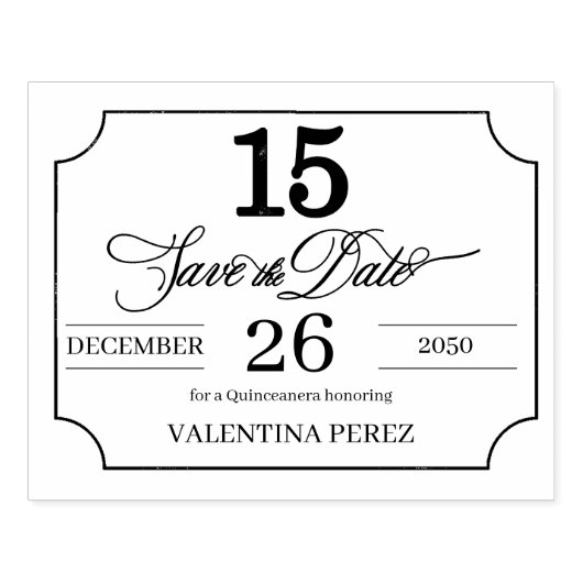 Sla de datum in het Engels op voor Quinceanera Rubberstempel (Afrduk)