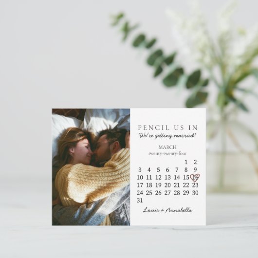 Sla de datum Kalender Eenvoudig Hart Maart 2024 Briefkaart (Staand voorkant)