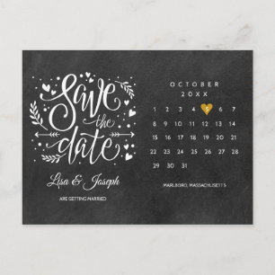 Sla de datum kalender goud liefde hart schoolbord briefkaart