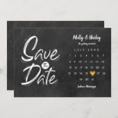 Sla de datum kalender gouden hart krijtbord save the date (Voorkant / Achterkant)