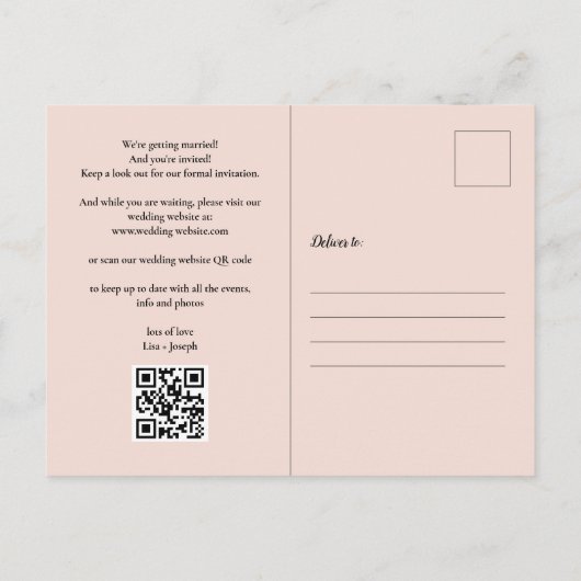 Sla de Datum Kalender QR Code Roos Gouden Glitter  Aankondigingskaart (Achterkant)