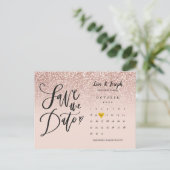 Sla de Datum Kalender QR Code Roos Gouden Glitter  Aankondigingskaart (Staand voorkant)