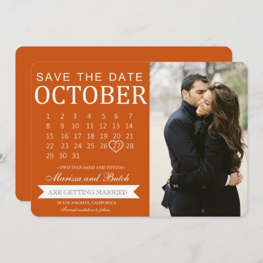 Sla de datum kalenderaankondigingen op | Bruiloft Save The Date (Voorkant / Achterkant)