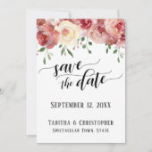 Sla de datum kalligrafie, bourgogne, blush Rozen Save The Date (Voorkant)