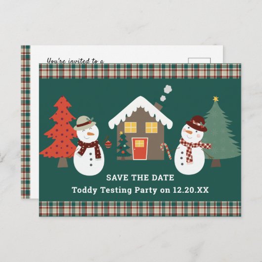 Sla de datum Kerstmis Plaid Party op Aankondigingskaart (Voorkant / Achterkant)
