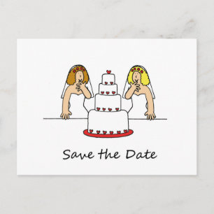 Sla de datum Lesbian Brides Cartoon Aankondigingskaart