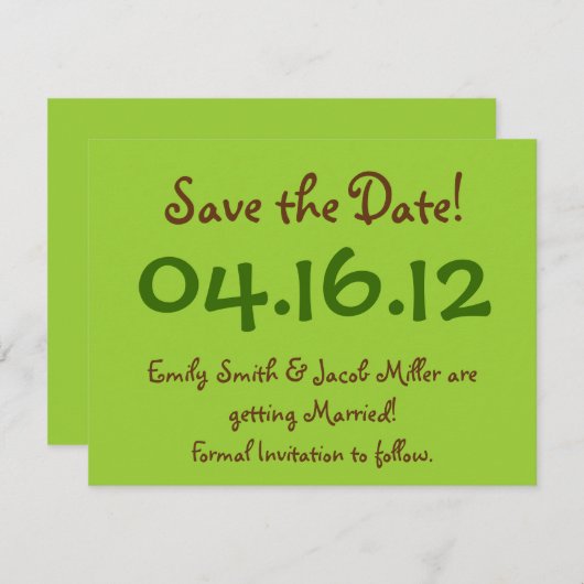 Sla de datum Lime Green & Brown op Kaart (Voorkant / Achterkant)